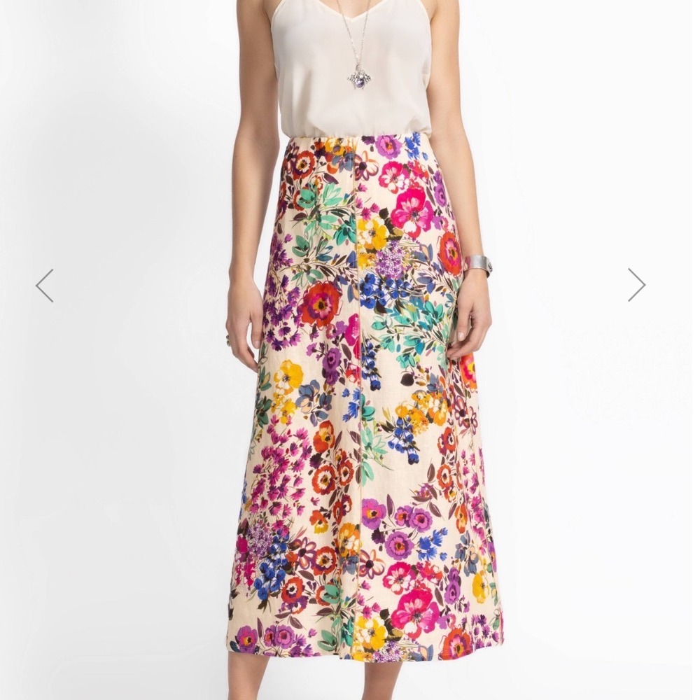 Johnny Was Los Angeles Floral Linen Maxi Skirt XXL Multicolor Boho High Waist